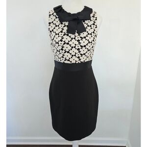 Kate Spade Elegant Black and Cream Bow Floral Fitted Dress